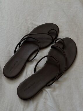 Reformation Sz 10 authentic leather espresso brown strappy sandals EUC